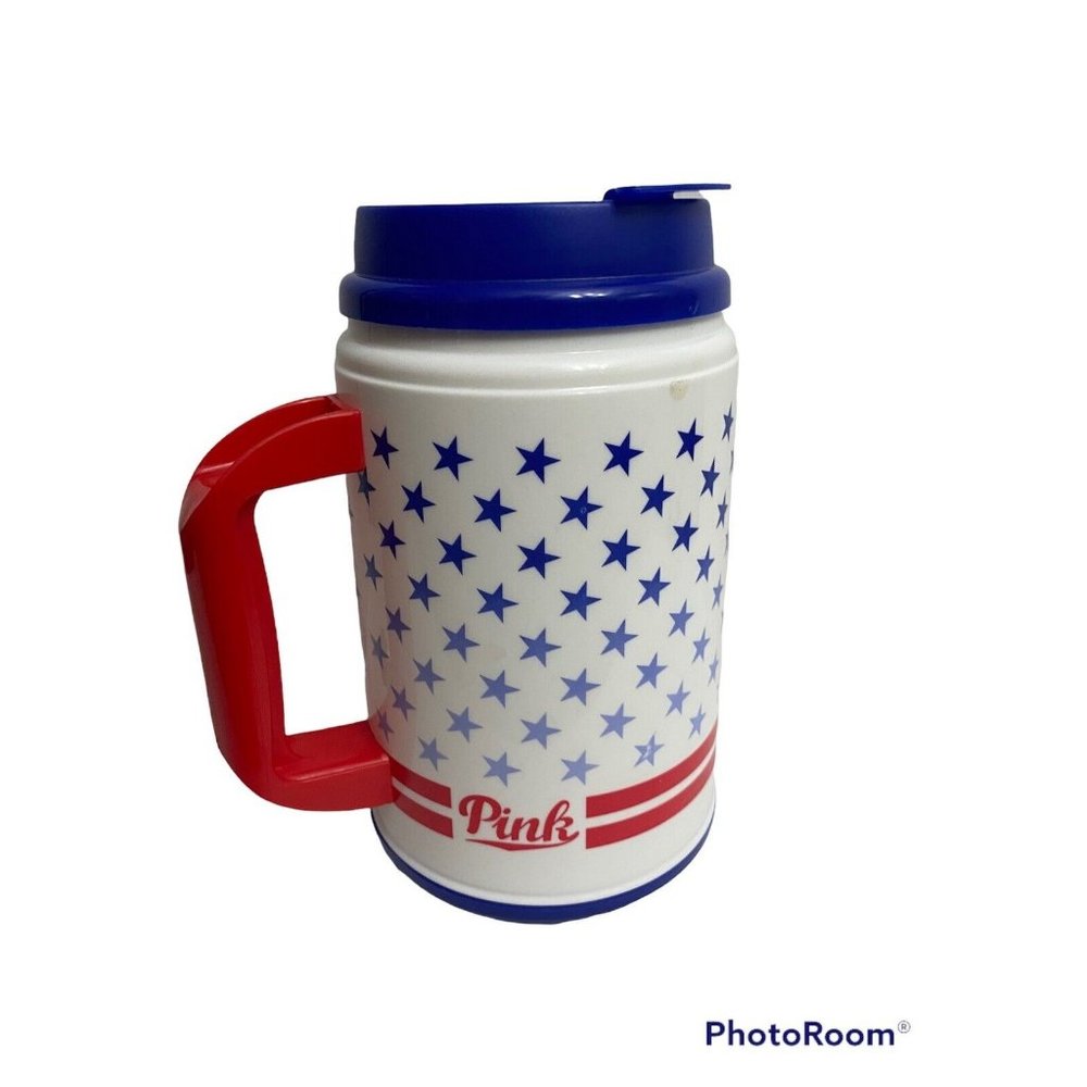 Victoria's Secret Pink Water Bottle Chug Mug Americana Red White Blue Flag 24 oz